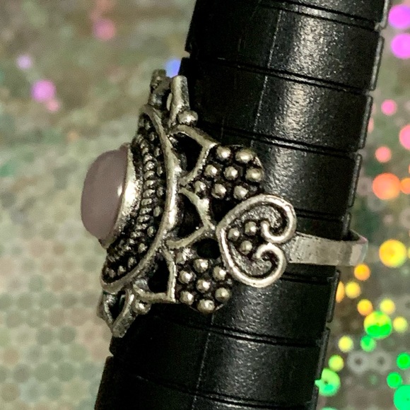 Handmade Rose Quartz Silver Mandala Ring - Picture 5 of 5